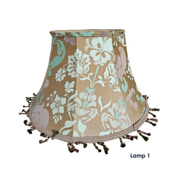 Other - Vintage 1960s Hollywood Regency Lampshade Pair with Tassels, Green Acetate Satin